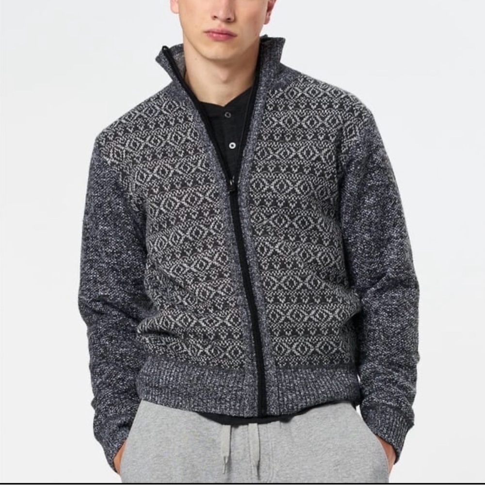 Buffalo David Bitton Large‎ Full Zip Jacquard Knit Sweater Grey Cabincore